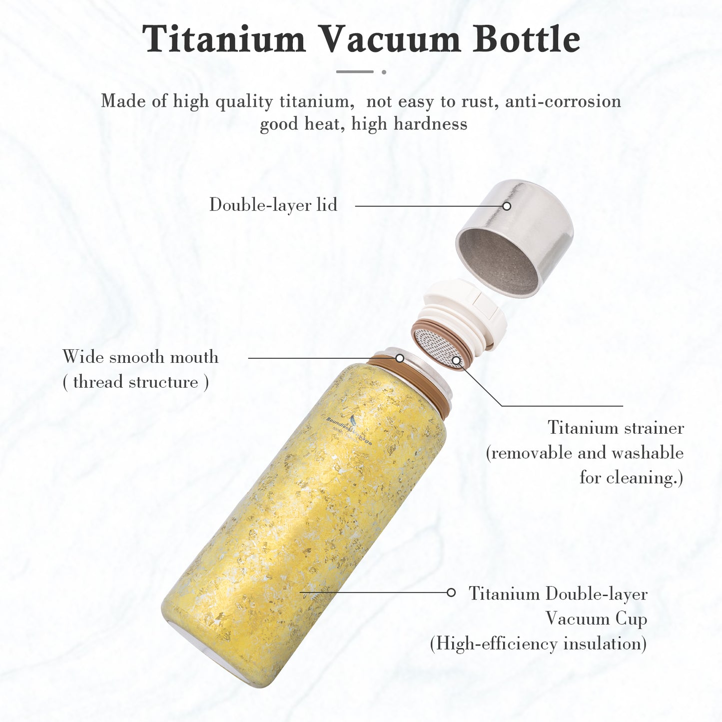 Boundless Voyage 500ML Titanium Thermos bottle with Lid Double-Walled Insulated Water Bottle Keeps Hot or Cold