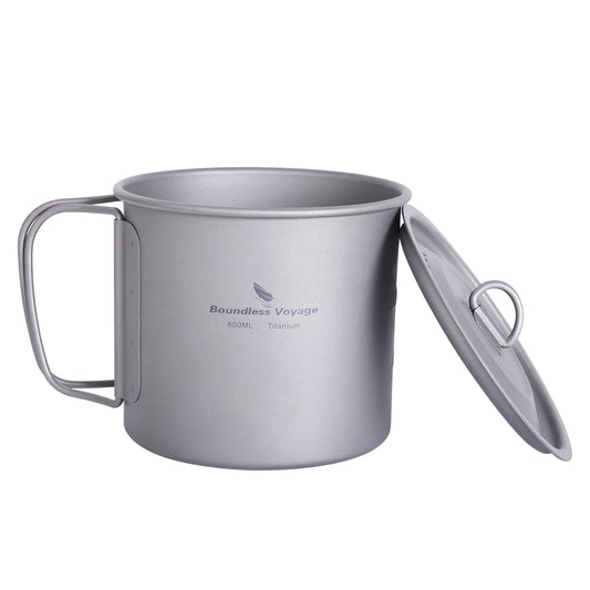 Boundless Voyage Ultralight Titanium Hanging Mug with Bail Handle | Single-Wall Camping Cup & Cooking Pot | Foldable Handle Backpacking Canteen for Open Fire & Stove | Non-Toxic & BPA-Free
