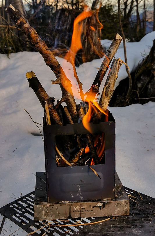 Boundless Voyage Titanium Folding Wood Stove – Ultralight Camping Charcoal Burner with Pot Stand