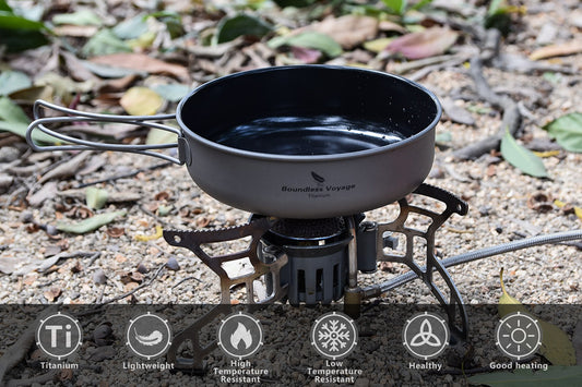 Boundless Voyage Titanium Non-Stick Frying Pan with Ceramic Coating – Lightweight Camping Skillet with Folding Handle