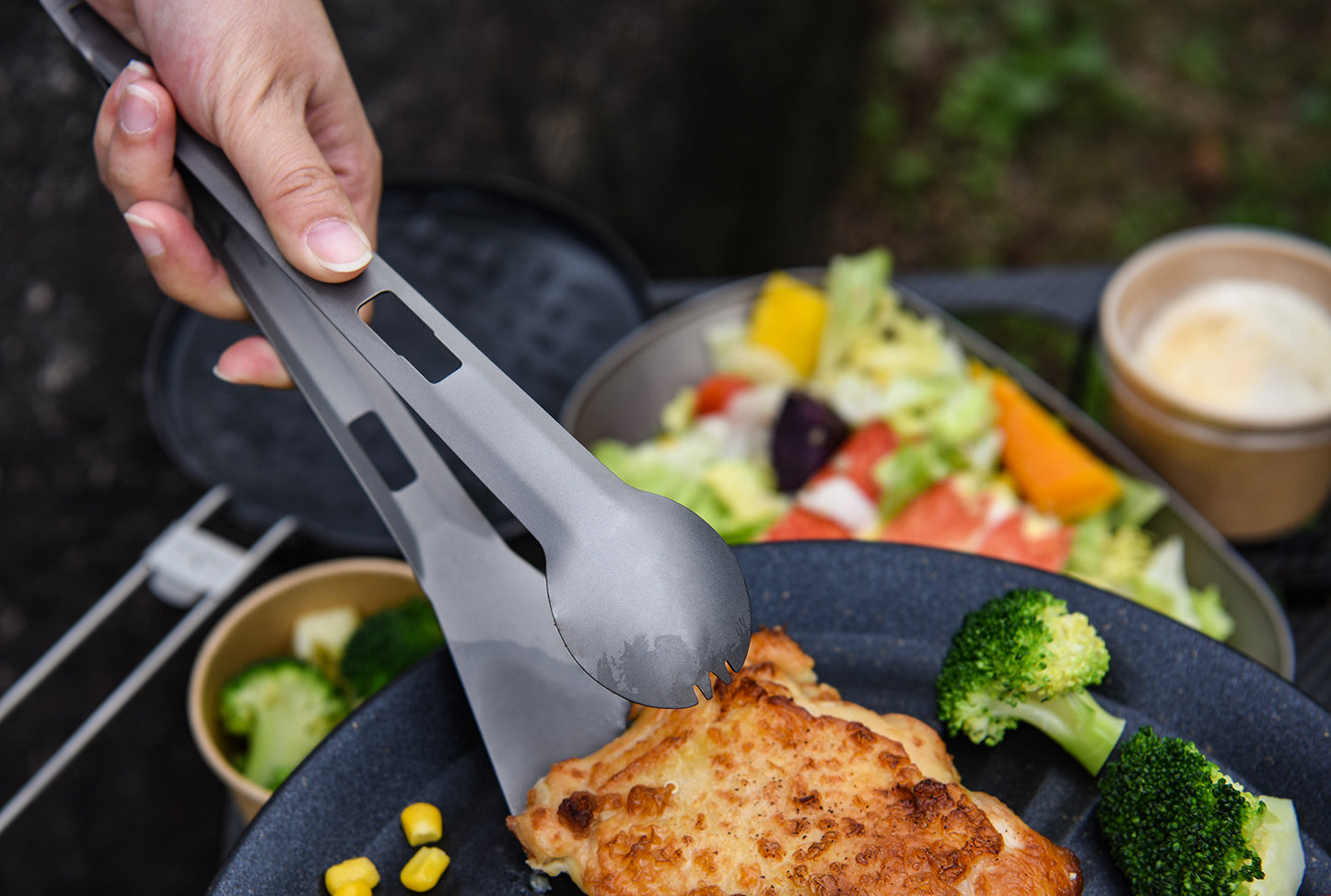 Boundless Voyage Titanium Alloy Tong, Spork,Shovel and Spatula All-In-One Utensil for Portable Lightweight Multi Utensil for Camping Kitchen Cookware