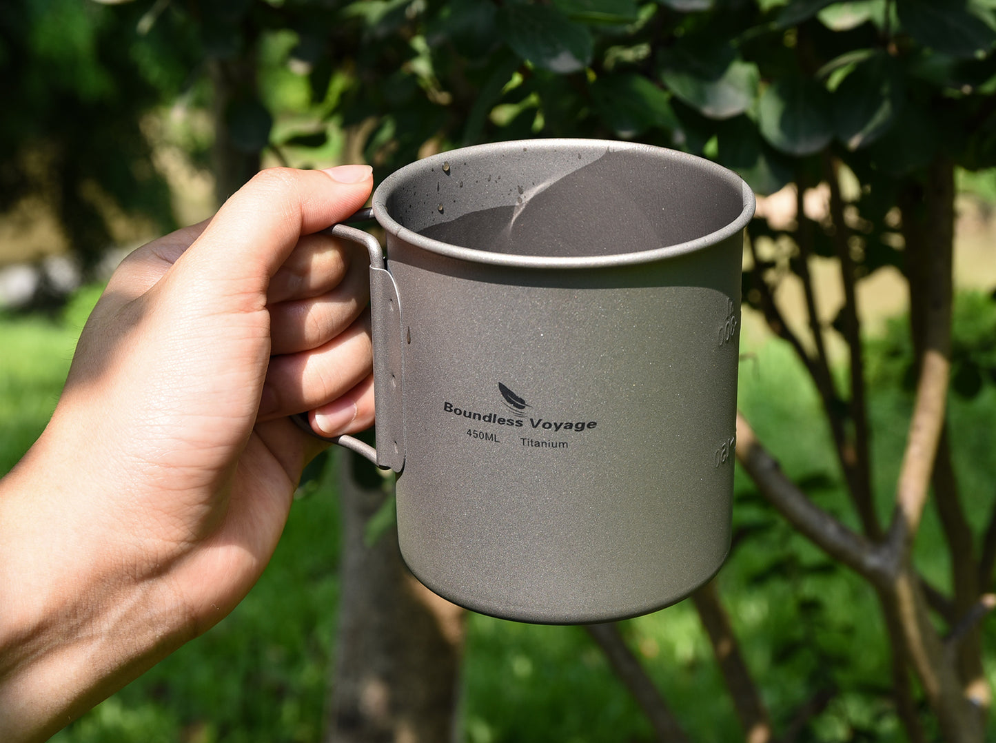 Boundless Voyage 450ml Titanium Coffee Cup with Lid – Ultralight Camping Mug for Water, Tea & Outdoor Travel
