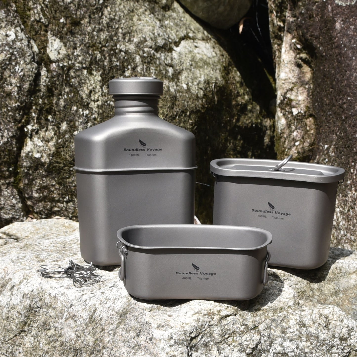 Boundless Voyage Titanium Military Canteen Set – Ultralight Outdoor Camping Mess Kit with Cups, Bowl & Kettle Water Bottle