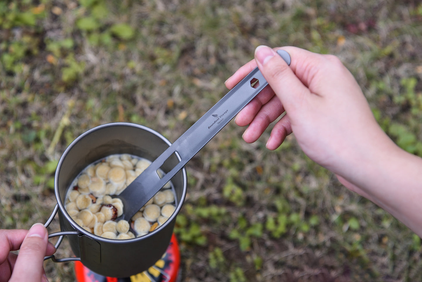 Boundless Voyage Titanium Alloy Tong, Spork,Shovel and Spatula All-In-One Utensil for Portable Lightweight Multi Utensil for Camping Kitchen Cookware