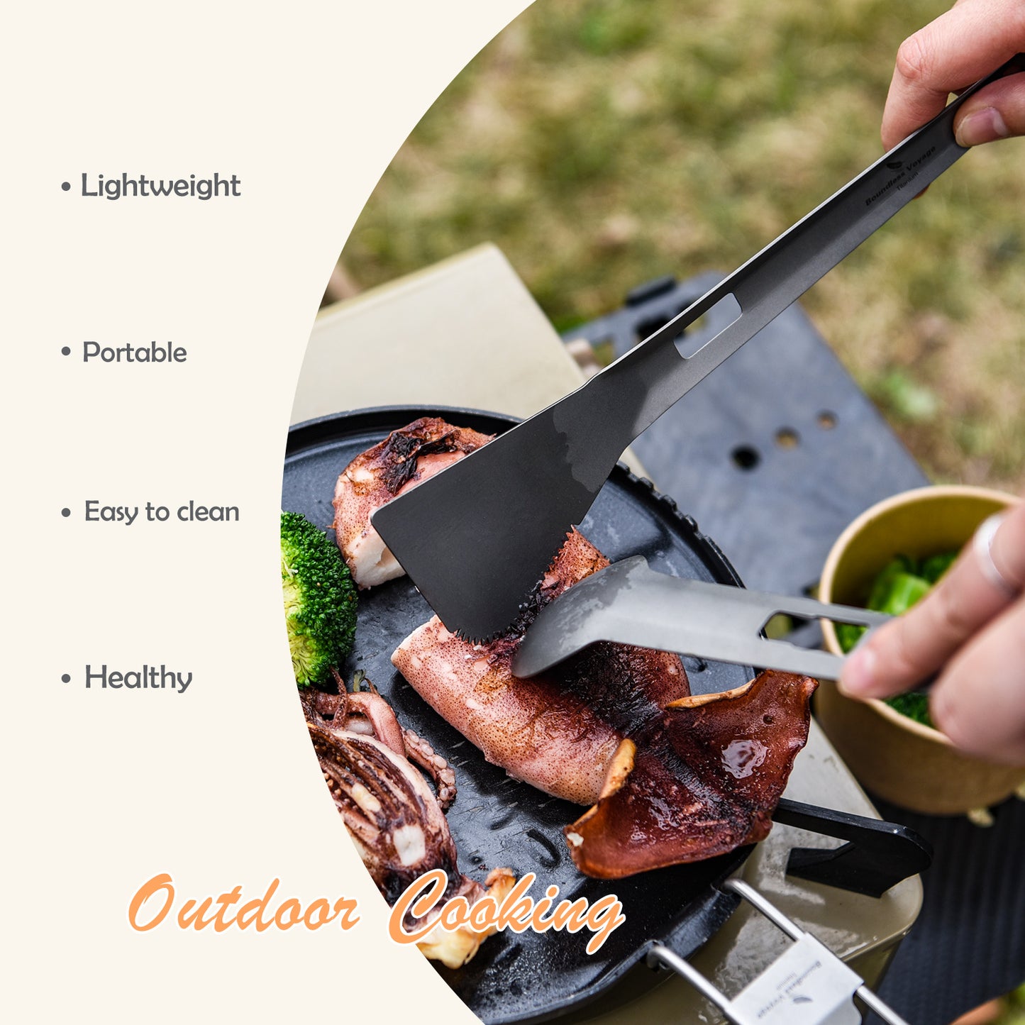 Boundless Voyage Titanium Alloy Tong, Spork,Shovel and Spatula All-In-One Utensil for Portable Lightweight Multi Utensil for Camping Kitchen Cookware