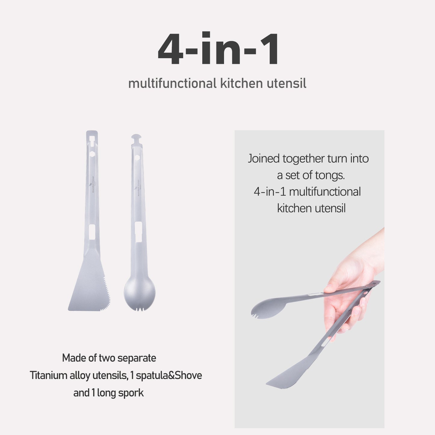Boundless Voyage Titanium Alloy Tong, Spork,Shovel and Spatula All-In-One Utensil for Portable Lightweight Multi Utensil for Camping Kitchen Cookware