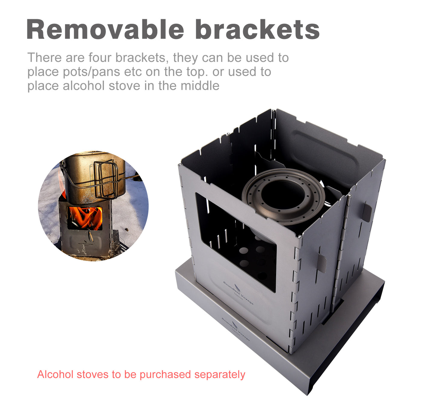 Boundless Voyage Outdoor Titanium Folding Wood Stove With Pot Bracket Camping Charcoal Burner Furnace