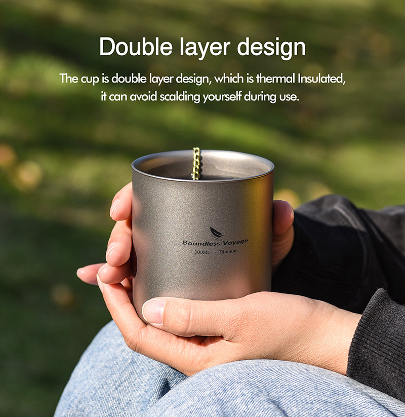 Boundless Voyage Double Walled Titanium Coffee Cup Insulated For Outdoor Camping Mug Tableware 300ml