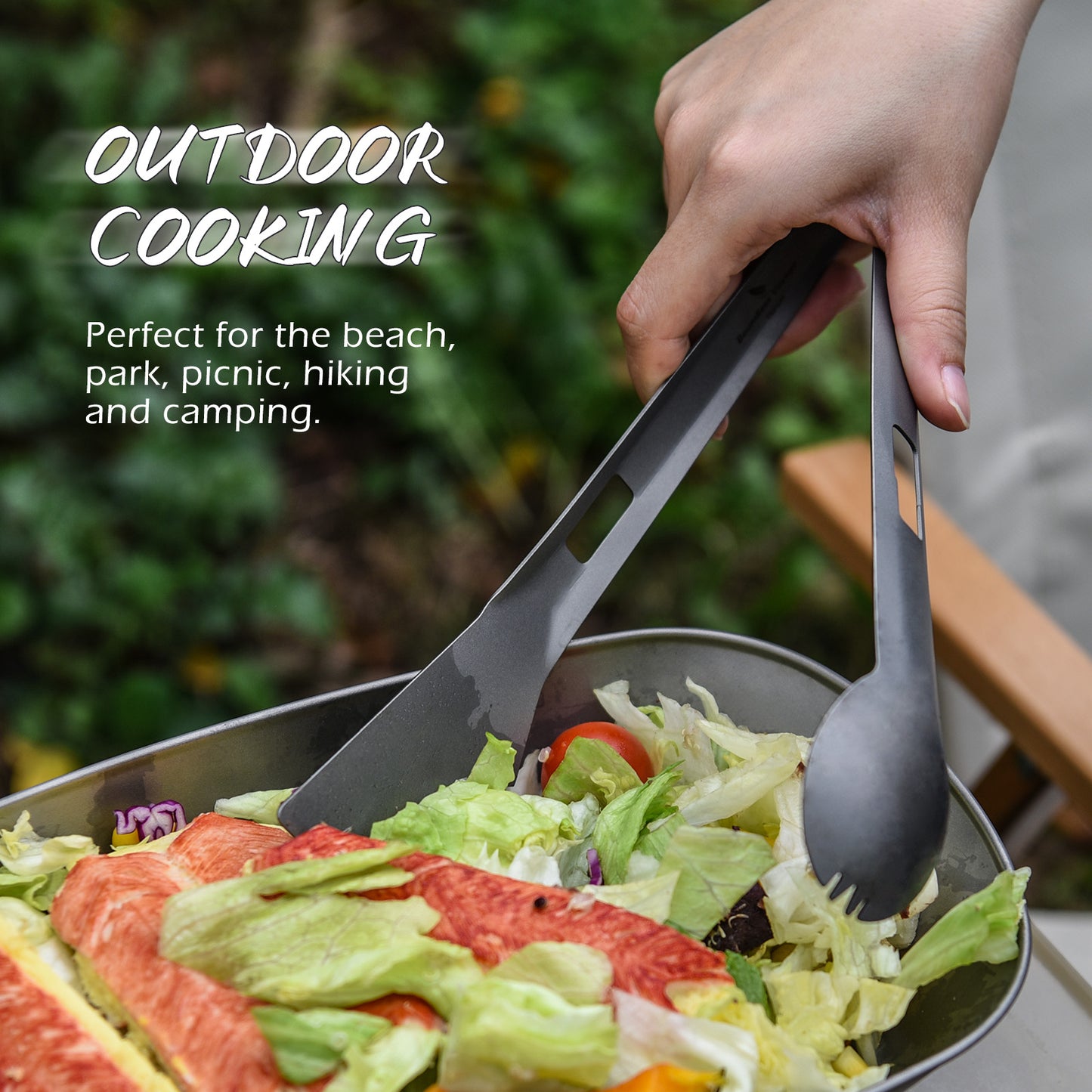 Boundless Voyage Titanium Alloy Tong, Spork,Shovel and Spatula All-In-One Utensil for Portable Lightweight Multi Utensil for Camping Kitchen Cookware