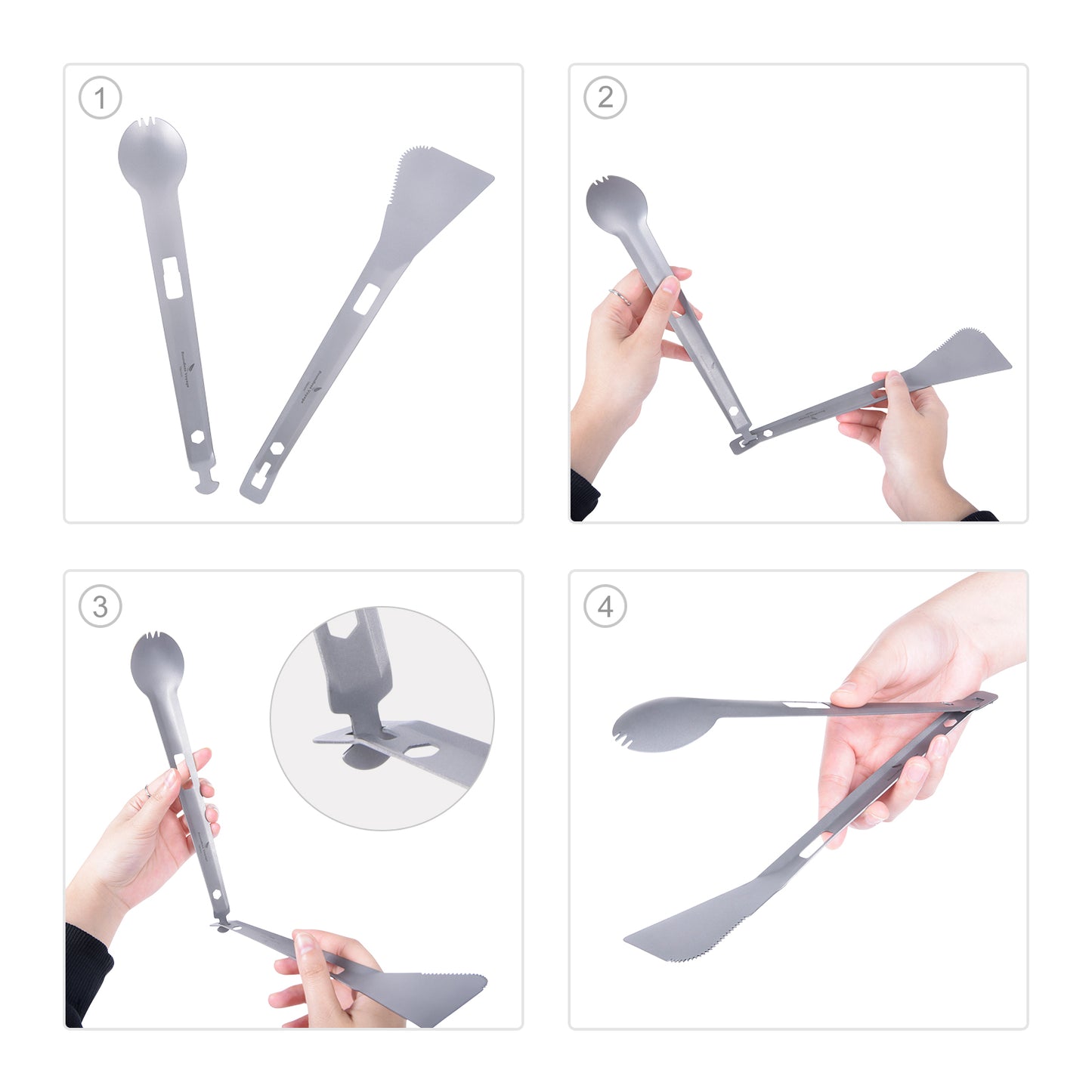 Boundless Voyage Titanium Alloy Tong, Spork,Shovel and Spatula All-In-One Utensil for Portable Lightweight Multi Utensil for Camping Kitchen Cookware