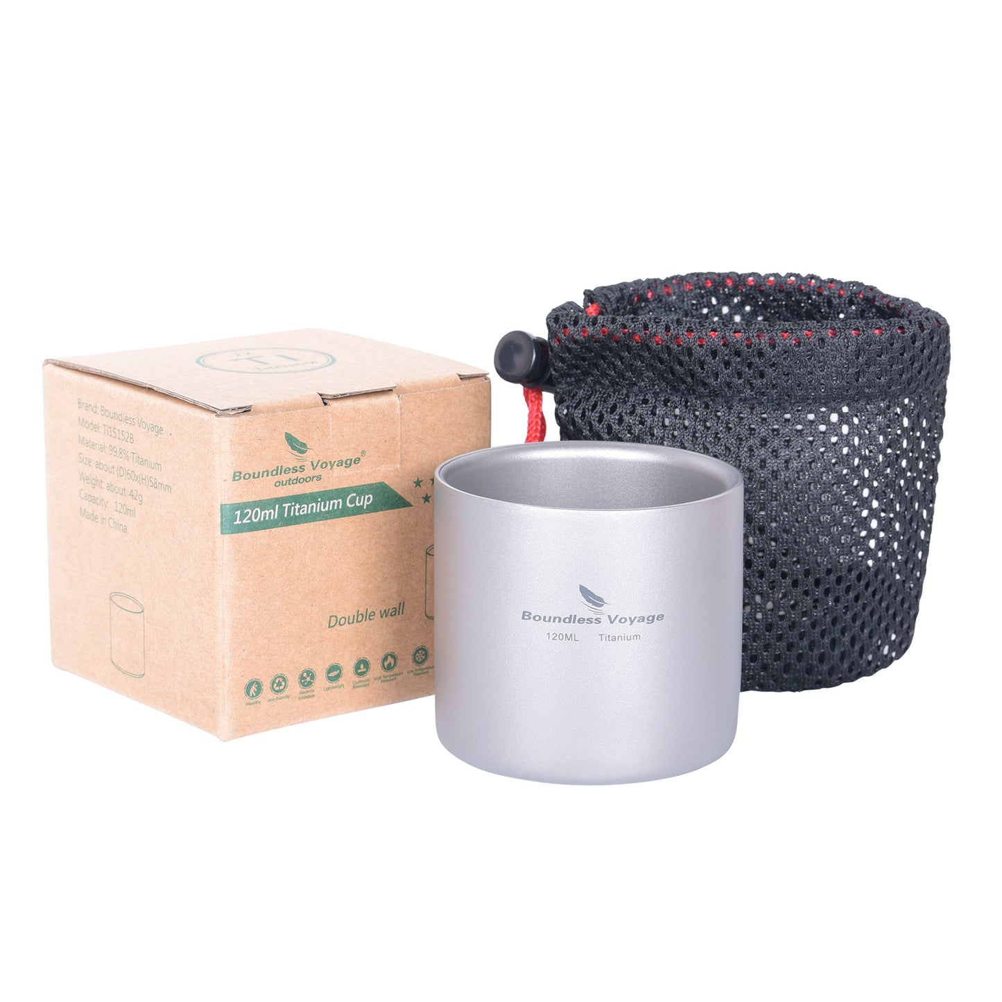 Boundless Voyage Double Walled Titanium Coffee Cup Insulated Outdoor Camping Tea Mug Tableware 120ml