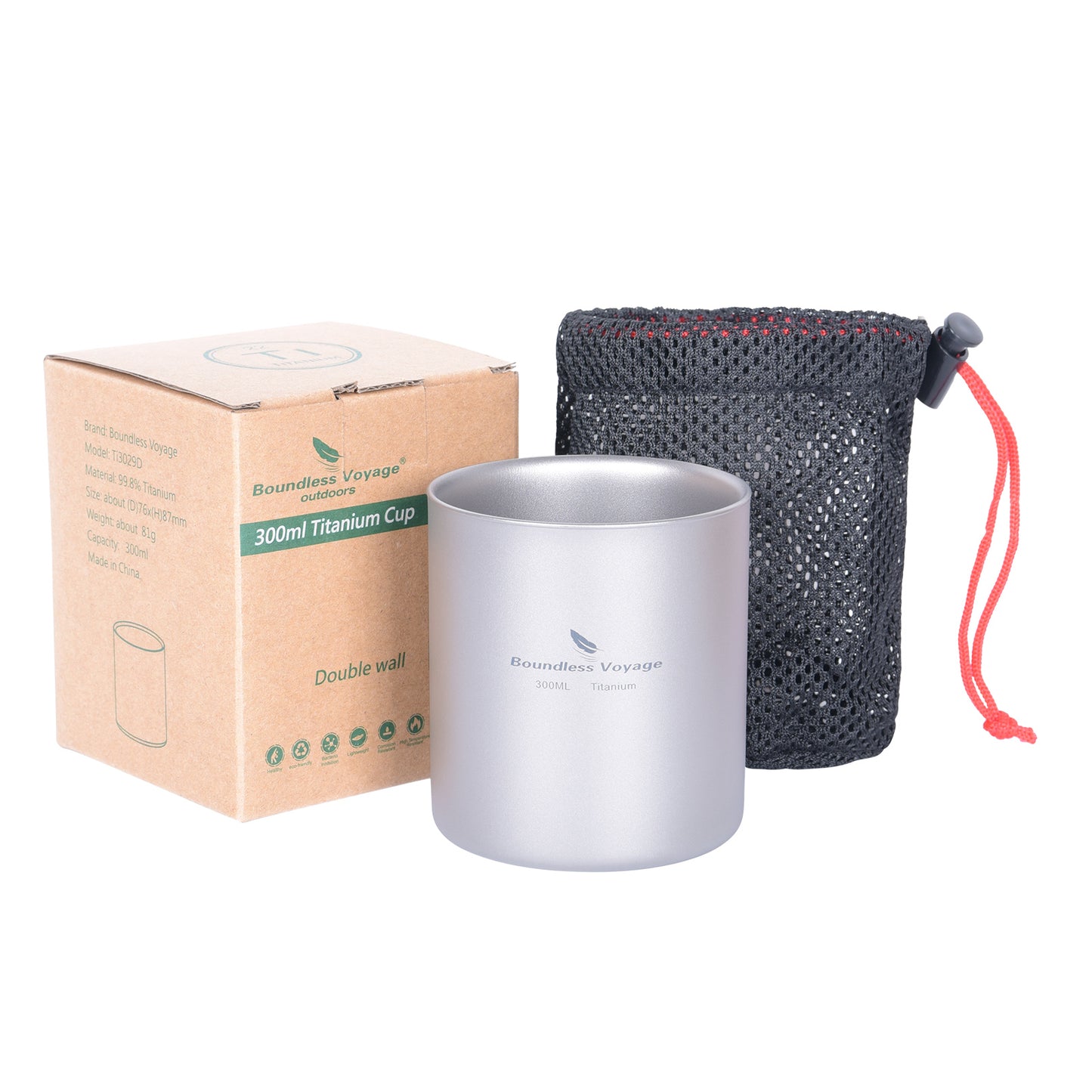 Boundless Voyage Double Walled Titanium Coffee Cup Insulated For Outdoor Camping Mug Tableware 300ml