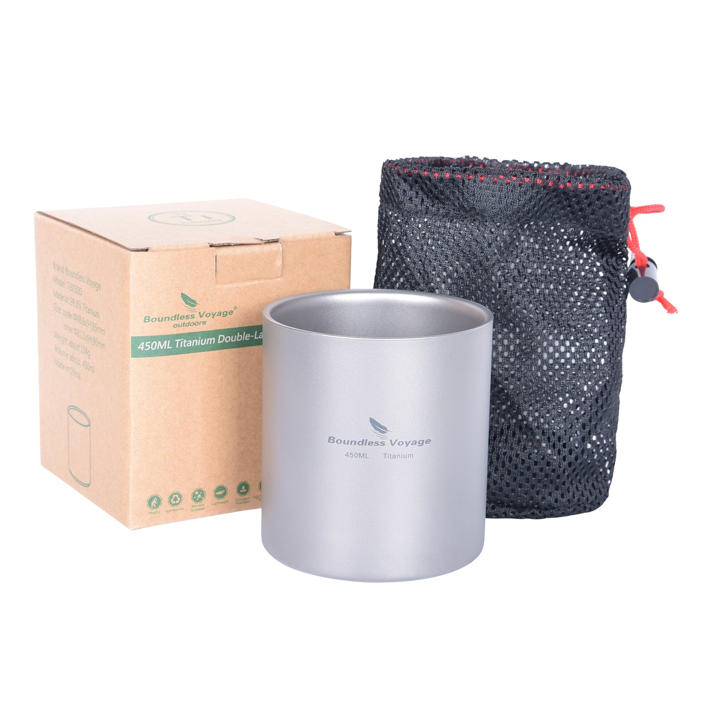 Boundless Voyage Double Walled Titanium Coffee Cup Insulate For Outdoor Camping Lightweight Tea Mug 450ml