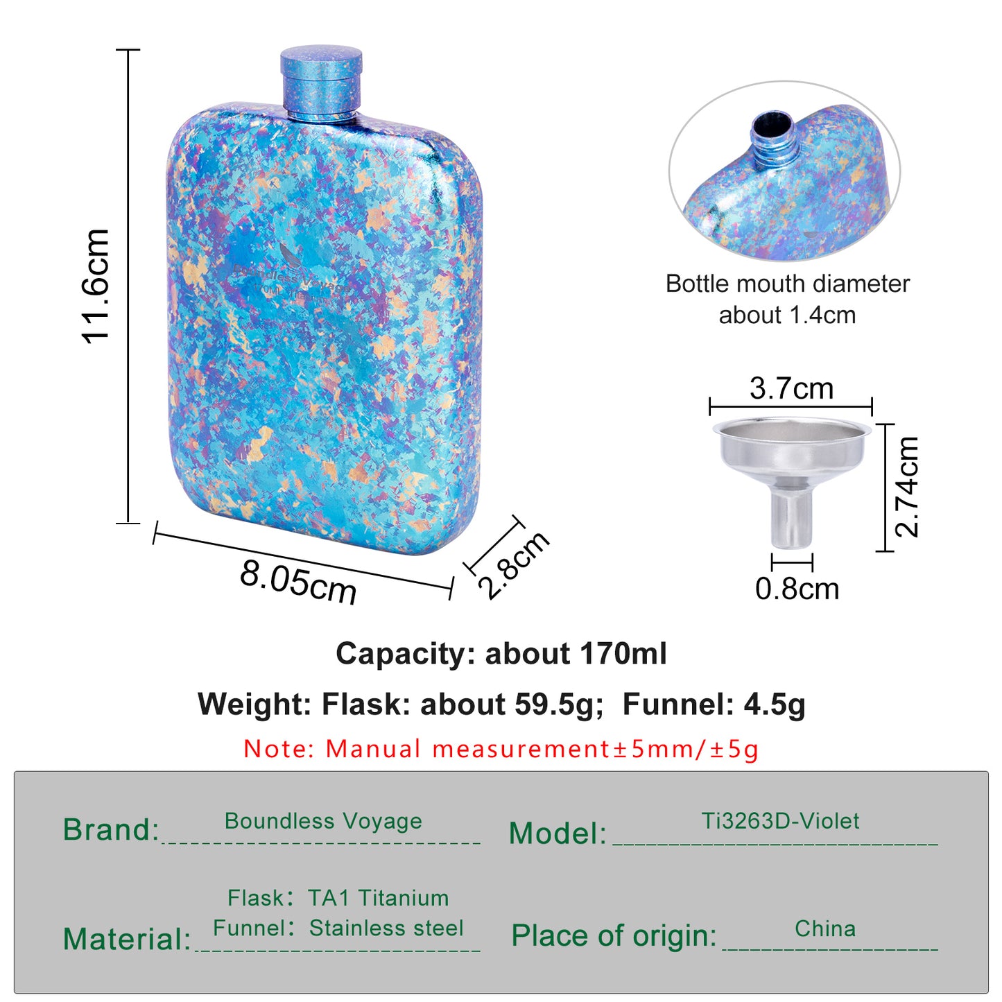 Boundless Voyage Ultralight Titanium Hip Flask | Pocket Size Whiskey & Liquor Bottle | Leakproof & Non-Toxic Metal Flask for Camping, Hiking, EDC & Premium Groomsmen Gifts