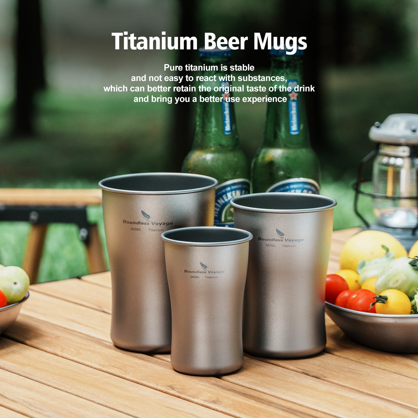 Boundless Voyage Titanium Beer Mugs Ultralight Coffee Tea Juicy Cups for Outdoor Camping Picnic 240ml 380ml 600ml
