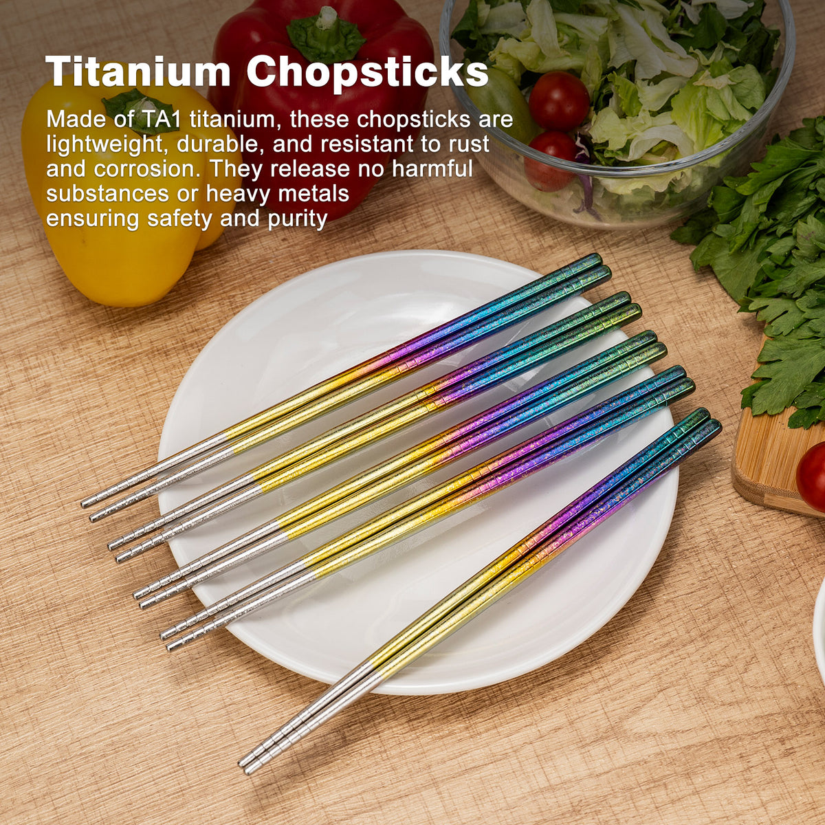 Boundless Voyage Colorful Titanium Chopsticks – Ultralight Non-Slip Reusable Chopsticks for Camping, Travel & Everyday Dining