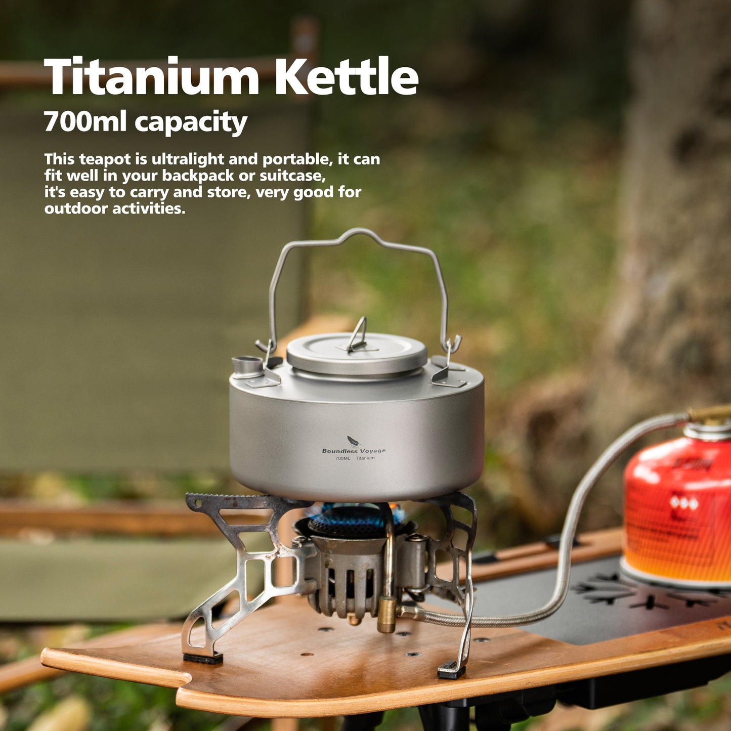 Boundless Voyage Titanium Kettle 700ml with Strainer – Ultralight Camping Pot with Folding Handle for Open Fire & Bushcraft