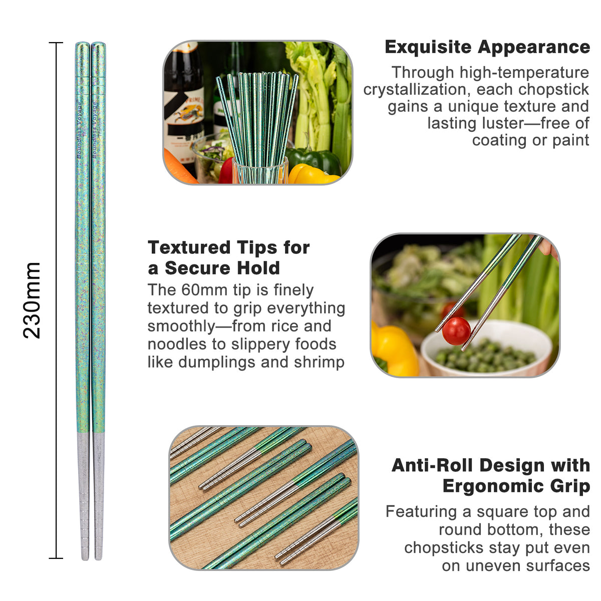 Boundless Voyage Colorful Titanium Chopsticks – Ultralight Non-Slip Reusable Chopsticks for Camping, Travel & Everyday Dining