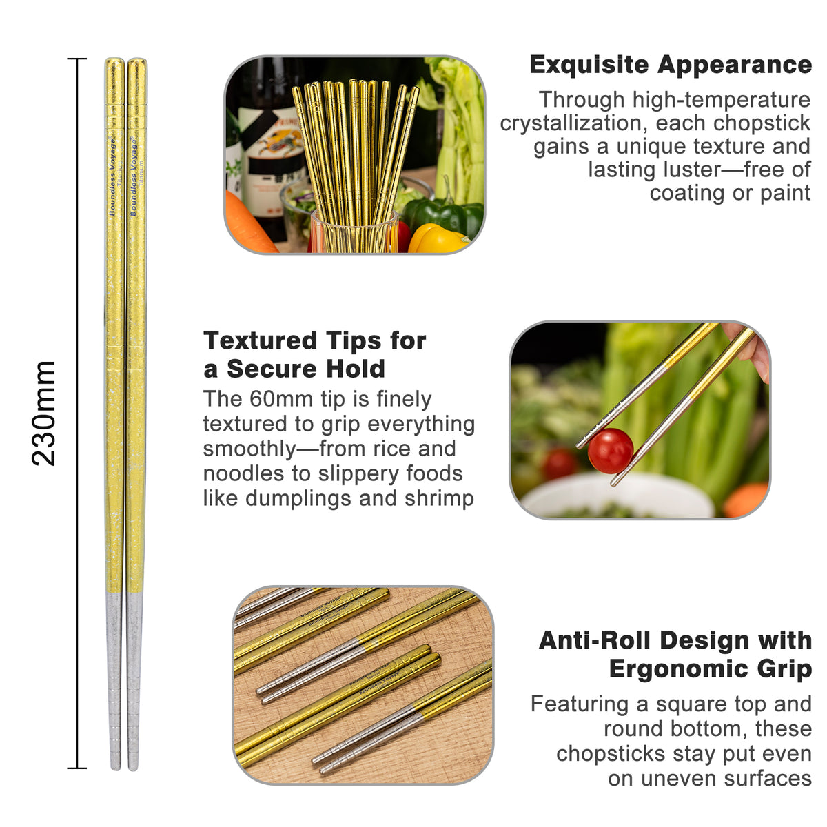 Boundless Voyage Colorful Titanium Chopsticks – Ultralight Non-Slip Reusable Chopsticks for Camping, Travel & Everyday Dining