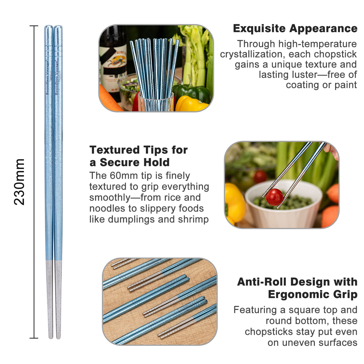 Boundless Voyage Colorful Titanium Chopsticks – Ultralight Non-Slip Reusable Chopsticks for Camping, Travel & Everyday Dining