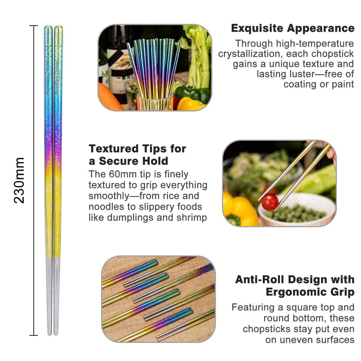 Boundless Voyage Colorful Titanium Chopsticks – Ultralight Non-Slip Reusable Chopsticks for Camping, Travel & Everyday Dining