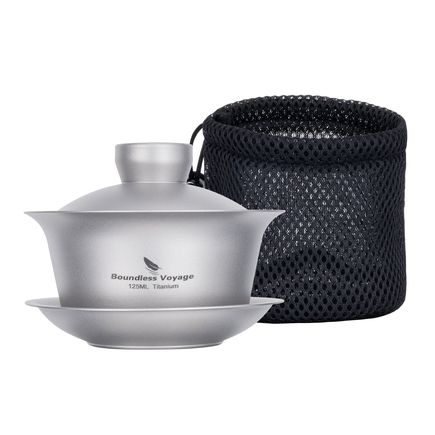 Boundless Voyage Titanium Tea Cup with Lid Traditional Chinese Kung Fu Gaiwan Double-Walled Anti-Scalding Tea Bowl Lightweight Portable Tea Set