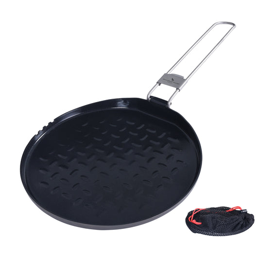 Boundless Voyage TTitanium Non-stick Frying Pan 7.2 inch Plate Dish with Folding Handle Outdoor Camping Picnic Hiking Barbecue Titanium Pan