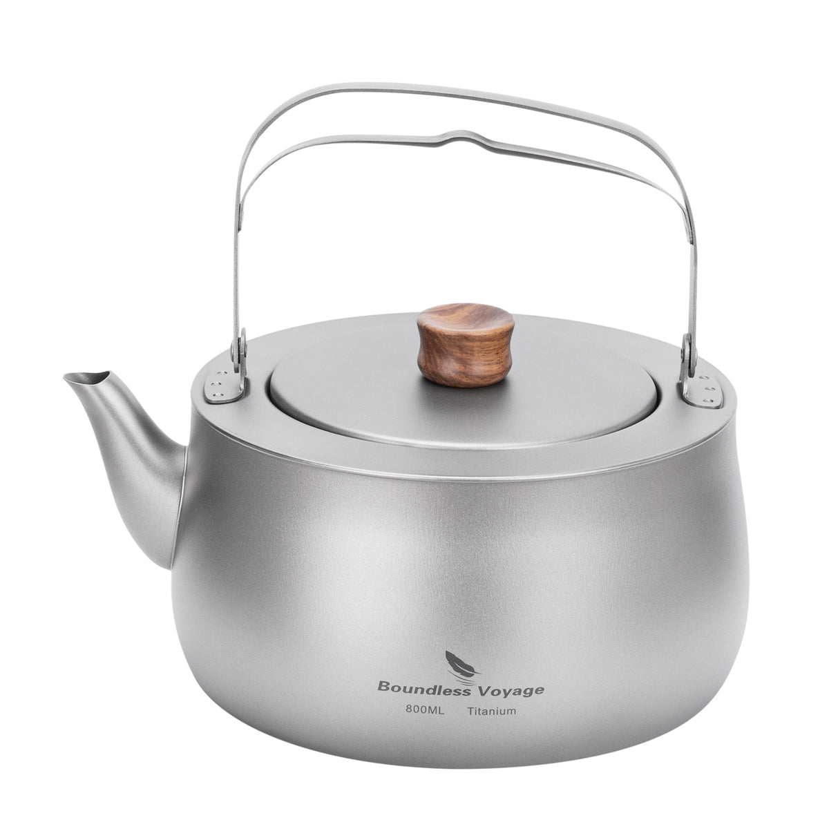 Boundless Voyage 800ml Titanium Camping Kettle – Ultralight Water Boiler with Folding Handle & Wooden Knob for Backpacking, Hiking & Outdoor Cooking