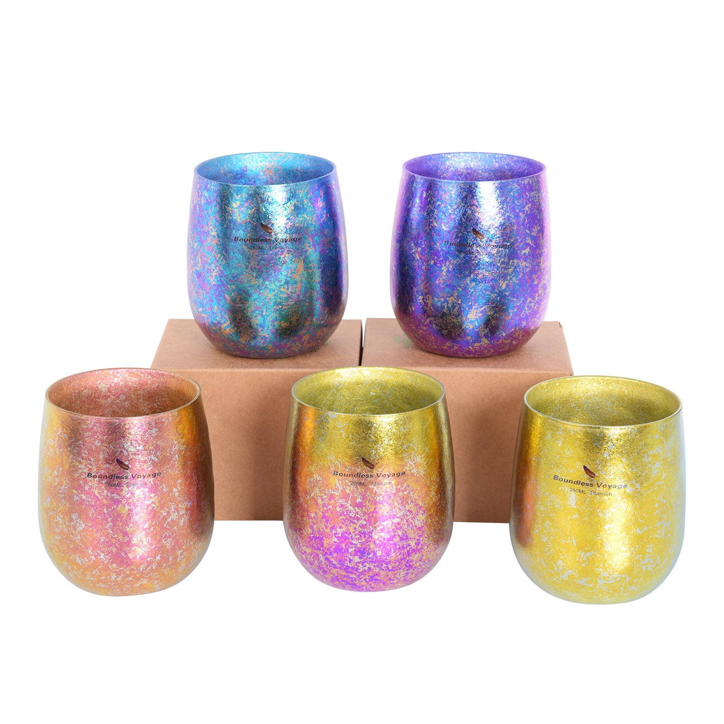 Boundless Voyage 260ml Double-Wall Titanium Cup – Colorful Insulated Mug with Ice Texture, Ultralight TA1 Titanium Coffee Tea Cup for Camping, Beer & Travel