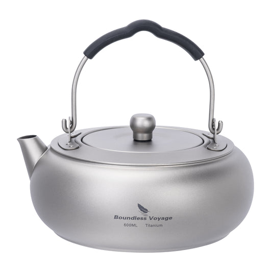 Boundless Voyage 600ml Titanium Camping Kettle with Filter – Ultralight TA1 Teapot with Folding Handle, Portable Coffee & Tea Pot for Backpacking, Hiking & Outdoor Use
