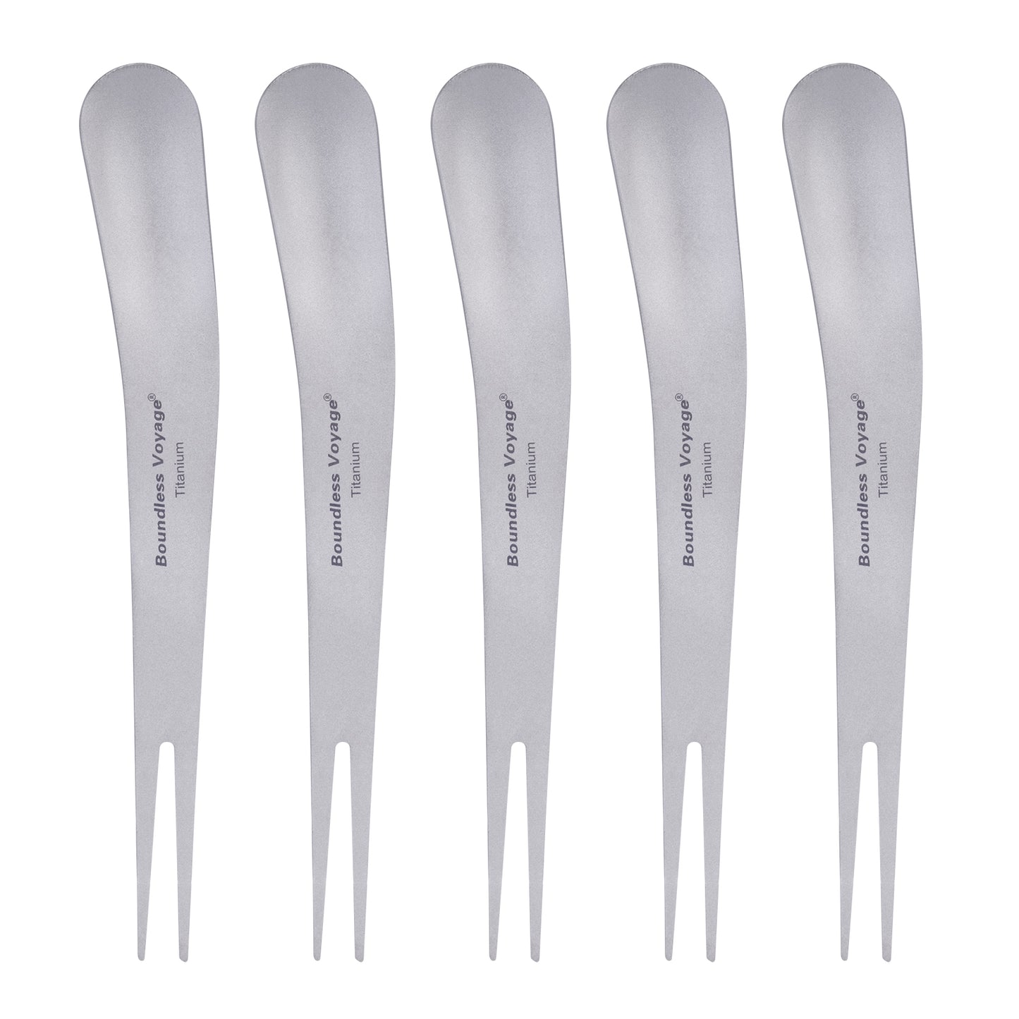 Boundless Voyage Titanium Dual-Use Fork & Spoon Set – 5pcs Ultralight Camping Cutlery with Drawstring Bag for Fruits, Coffee, Ice Cream & Travel