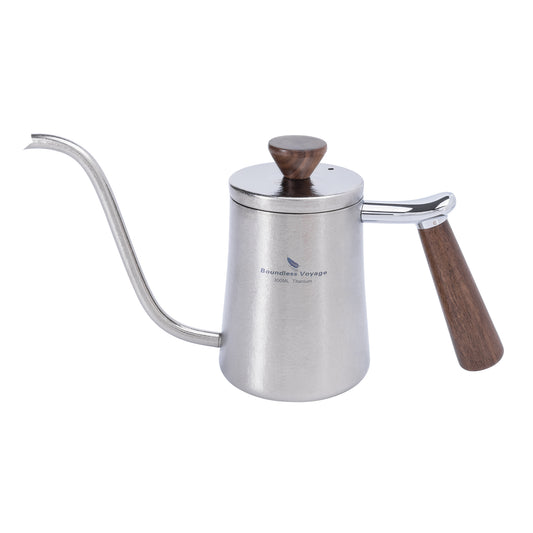 Boundless Voyage 300ml Titanium Pour Over Coffee Kettle with Beech Wood Handle – For Home, Office & Camping