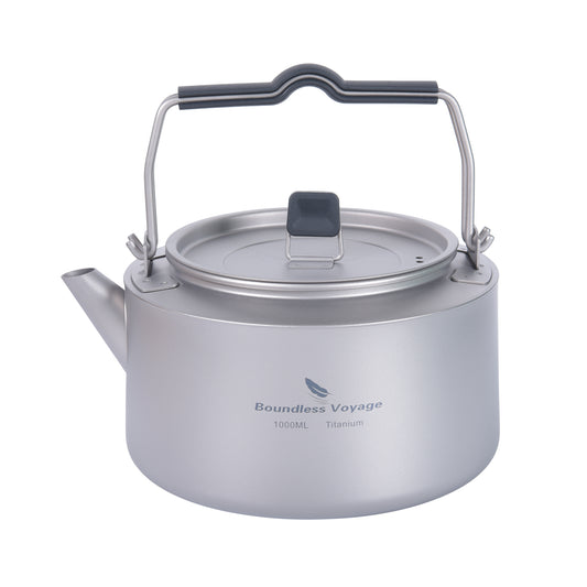 Boundless Voyage 1L Titanium Camping Kettle with Filter – Ultralight Large-Capacity Outdoor Teapot with Folding Handle