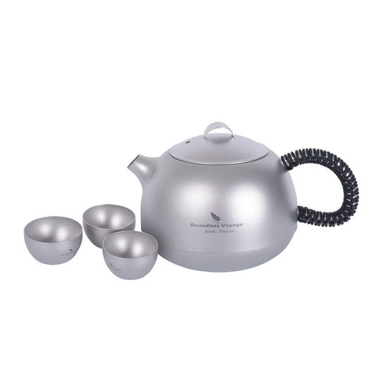 Boundless Voyage Titanium Kung Fu Tea Set (Ti3110D) | 380ml Kettle, 25ml Cups & Tea Caddy | 117g Ultralight Anti-Scald Tea Maker for Travel