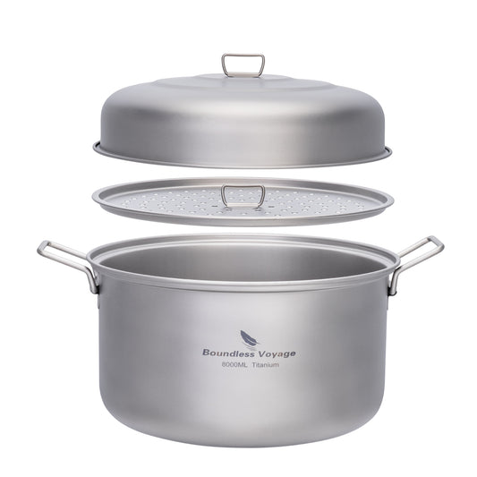 Boundless Voyage Titanium Steamer Soup Pot Outdoor Camping Cookware Lightweight Picnic Hiking Hanging Pot Portable Travel Household Kitchenware Cooking Kit