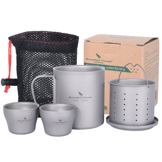 Boundless Voyage Titanium Double-walled Tea Mug with Strainer Shot Glass Outdoor Camping Portable Coffee Cup Set