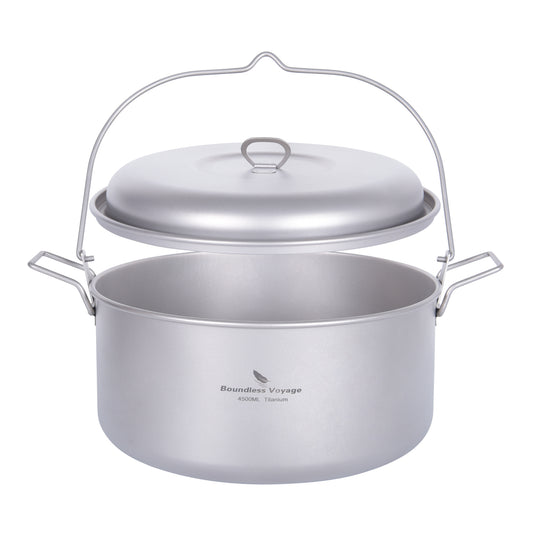 Boundless Voyage 4.5L Titanium Stockpot with Lid – Ultralight Large Camping Cookware, Multifunctional Steamer & Hot Pot for Outdoor Cooking, Hiking & Family Camping