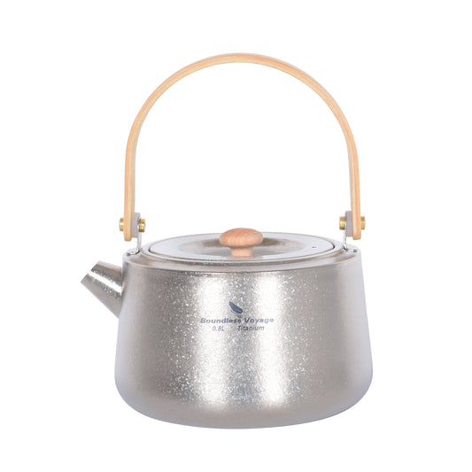 Boundless Voyage 800ml Crystallized Titanium Kettle | Ultralight Teapot with Anti-Scald Wooden Handle | Premium Tea & Coffee Pot for Camping
