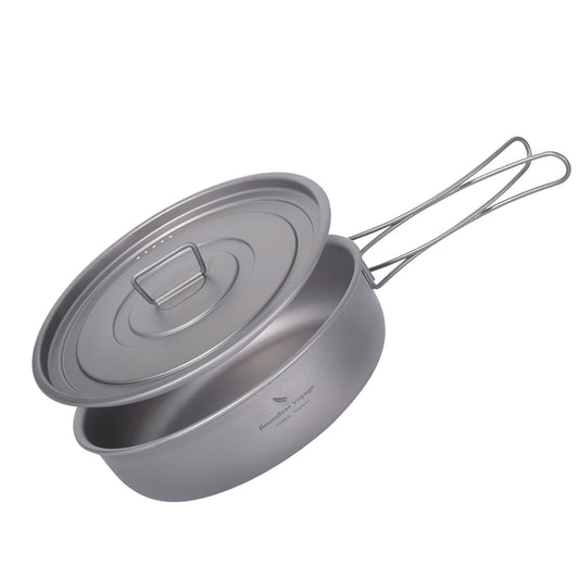 Boundless Voyage Titanium Frying Pan with Folding Handles & Lid – Ultralight Outdoor Camping Skillet & Griddle | Durable, Portable & Eco-Friendly Tableware
