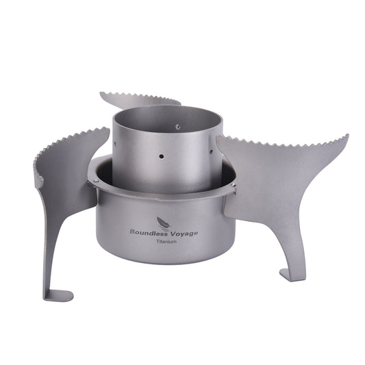 Boundless Voyage Titanium Alcohol Stove with Foldable Stand – Ultralight Spirit Burner for Camping, Backpacking & Outdoor Cooking