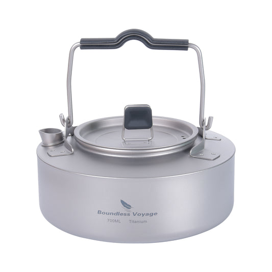 Boundless Voyage 700ml Titanium Camping Kettle – Ultralight Teapot with Folding Handle for Outdoor Cooking & Boiling Water