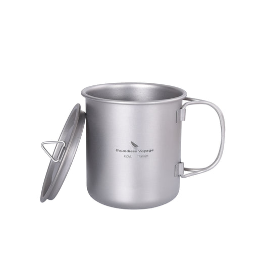 Boundless Voyage Titanium 450ml Cup with Folding Handle Outdoor Camping Hiking Ultralight Coffee Tea Wine Water Soup Mug