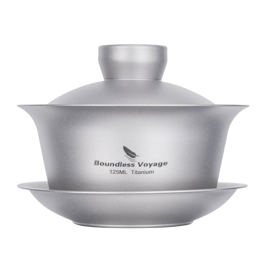 Boundless Voyage Titanium Tea Cup with Lid Traditional Chinese Kung Fu Gaiwan Double-Walled Anti-Scalding Tea Bowl Lightweight Portable Tea Set