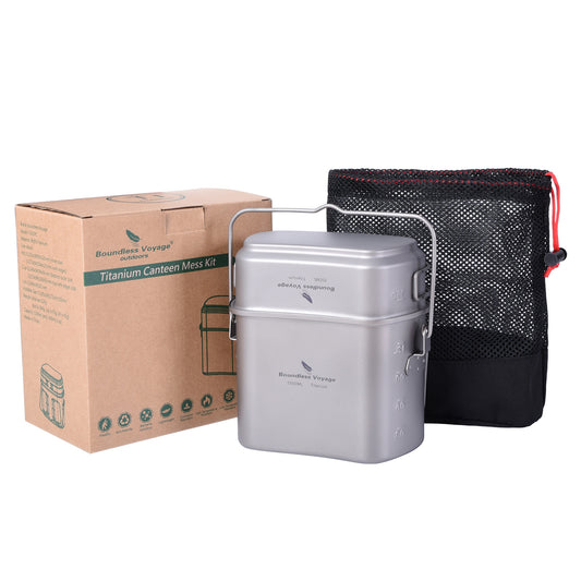 Boundless Voyage Titanium Hanging Pot & Cup Set – Ultralight Campfire Cooking Kit with Lid, TA1 Titanium Camping Cookware for Backpacking, Hiking & Outdoor Use