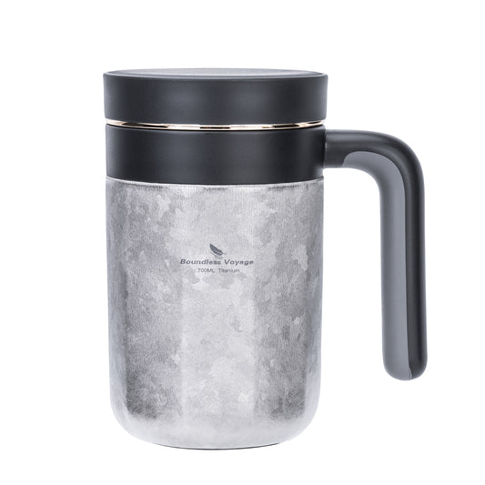 Boundless Voyage Titanium 700ml Double-Walled Insulated Cup with Lid & Filter | Portable Travel Coffee Mug for Hot & Cold Drinks
