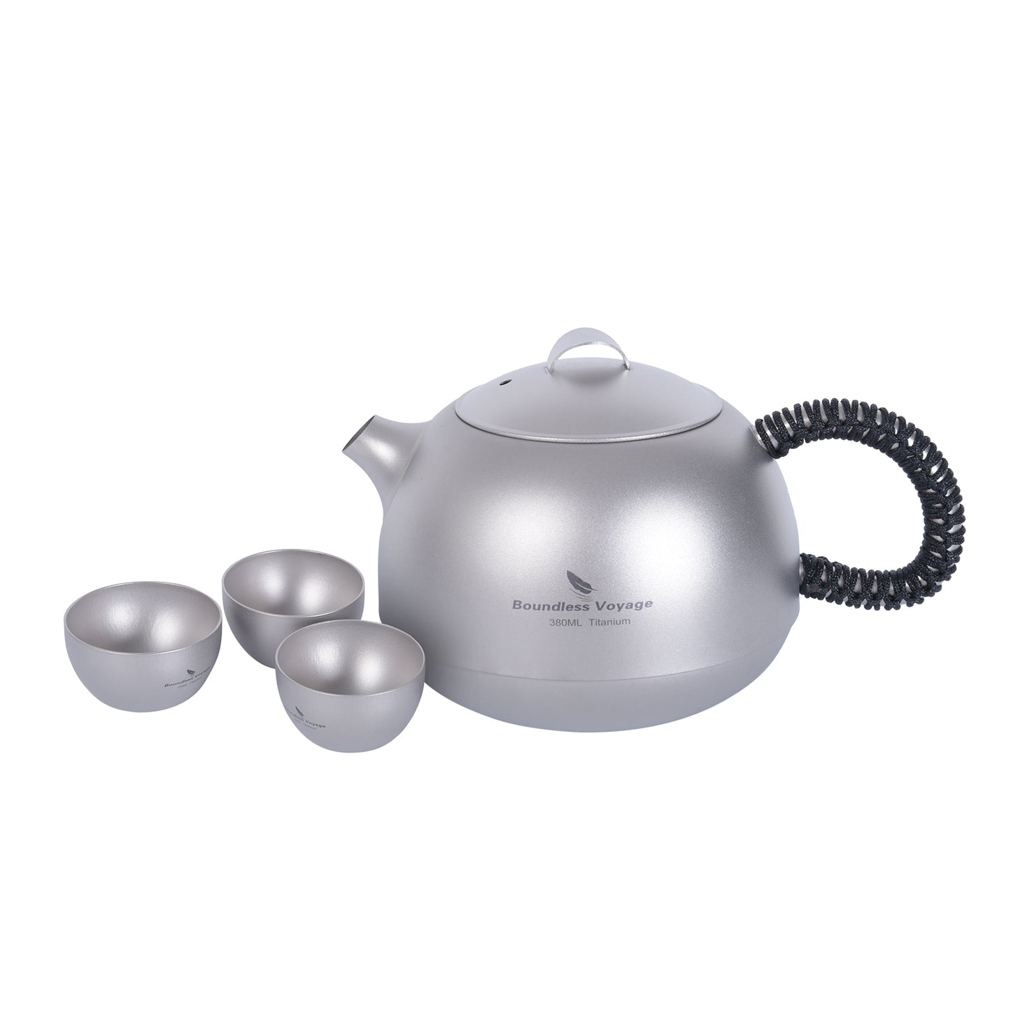 Boundless Voyage Titanium Kung Fu Tea Set | 380ml Kettle & 3PCS 25ml Cups | Anti-Scald Ultralight Tea Maker for Camping, Hiking & Travel