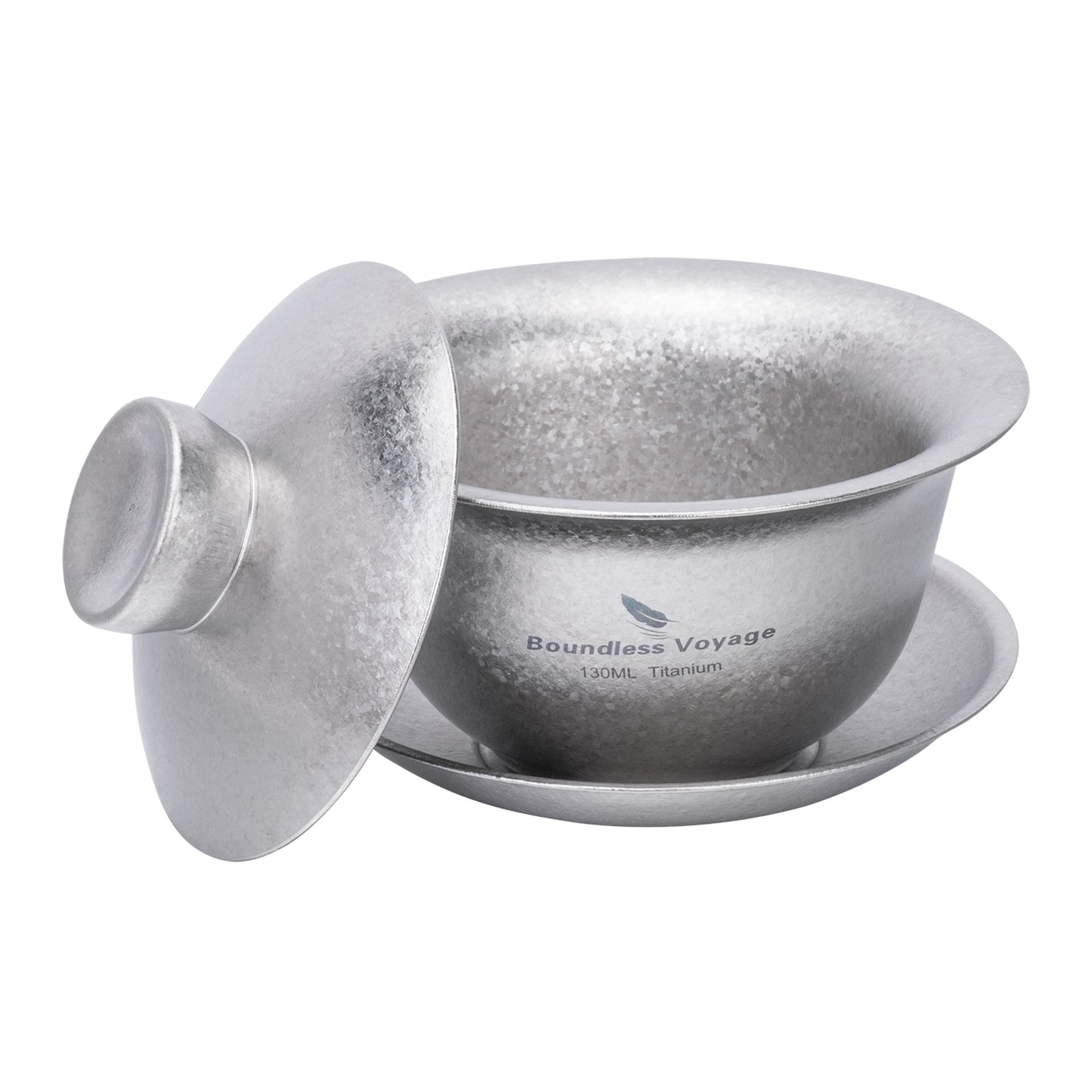 Boundless Voyage 130ml Crystallized Titanium Gaiwan Set | Ultralight 121g Chinese Kung Fu Tea Bowl | Double-Walled Anti-Scald Teacup with Lid & Saucer