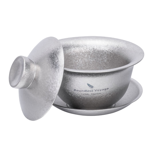 Boundless Voyage 130ml Crystallized Titanium Gaiwan Set | Ultralight 121g Chinese Kung Fu Tea Bowl | Double-Walled Anti-Scald Teacup with Lid & Saucer