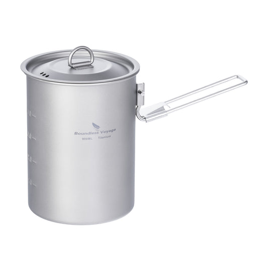 Boundless Voyage TA1 Titanium Outdoor Pot with Lid – Ultralight Folding Handle Camping, Hiking & Picnic Cookware