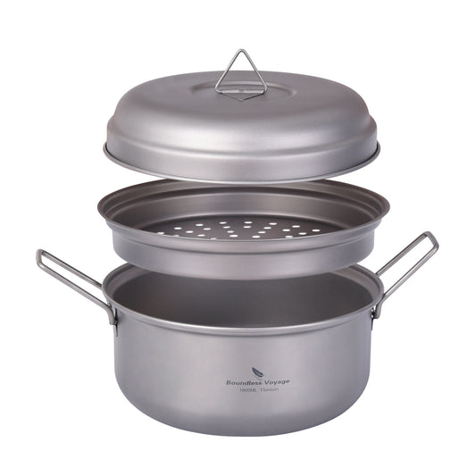 Boundless Voyage Titanium Steamer Pot Set with Lid – Ultralight Camping Stockpot & Steaming Kit, TA1 Titanium Outdoor Cookware for Backpacking, Hiking & Healthy Cooking